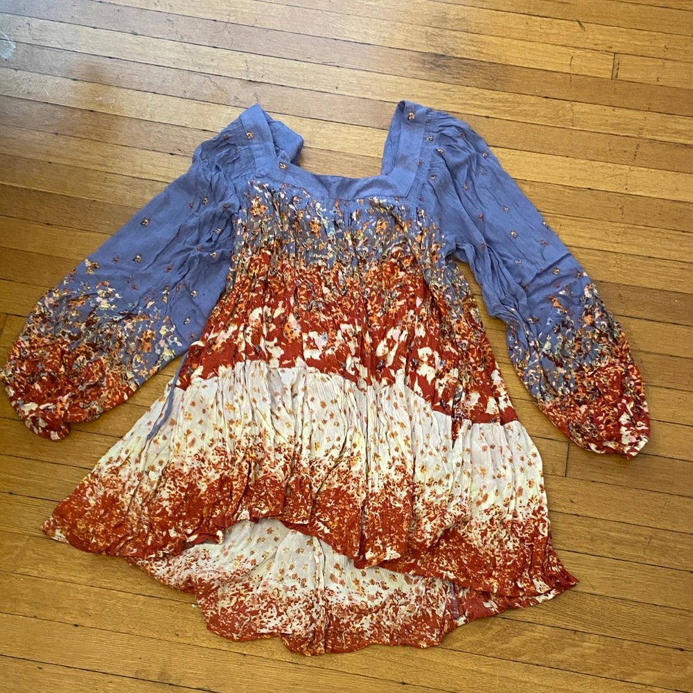 Free People Lavender, Rust & Cream Boho Tiered Peasant Dress